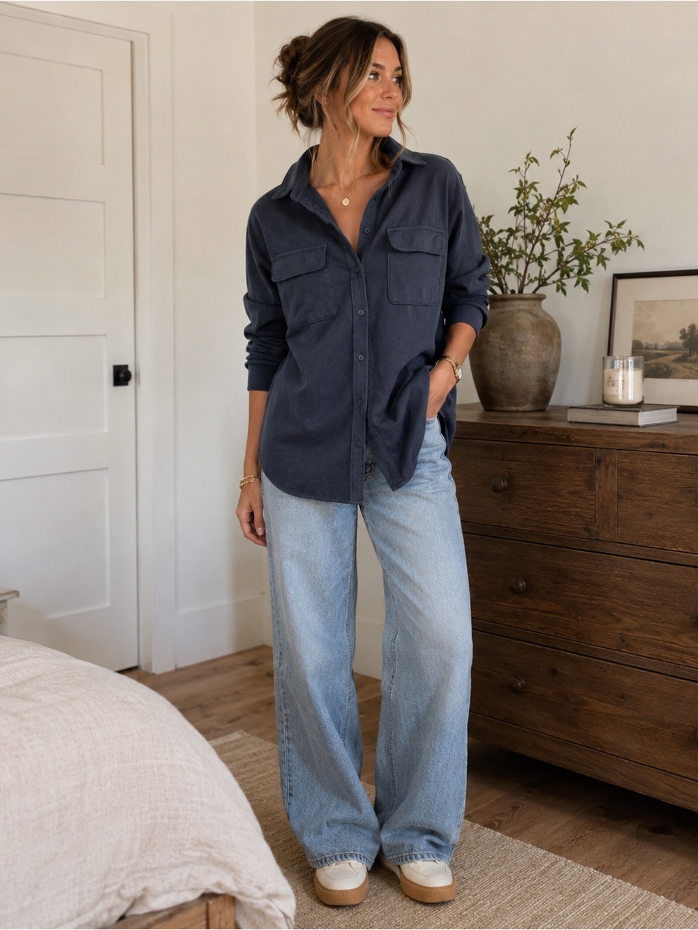Abercrombie & Fitch Navy Button-Down Oversized Utility Shirt